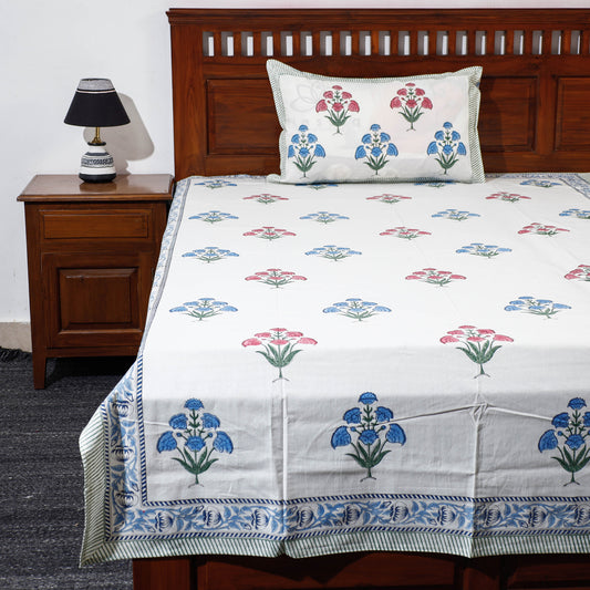 Multicolor - Sanganeri Block Printed Cotton Single Bed Cover with pillow cover (90 x 60 in)