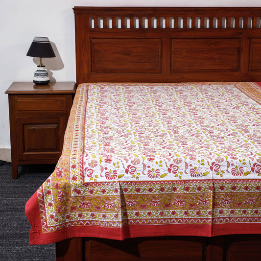 Red - Sanganeri Block Printed Cotton Single Bed Cover (90 x 60 in)