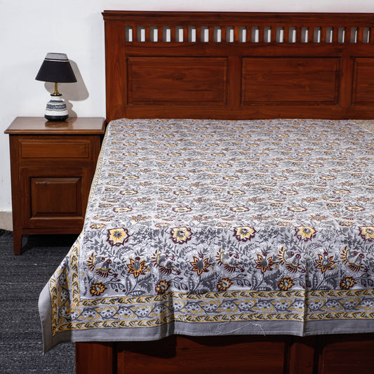 Grey - Sanganeri Block Printed Cotton Single Bed Cover (90 x 60 in)