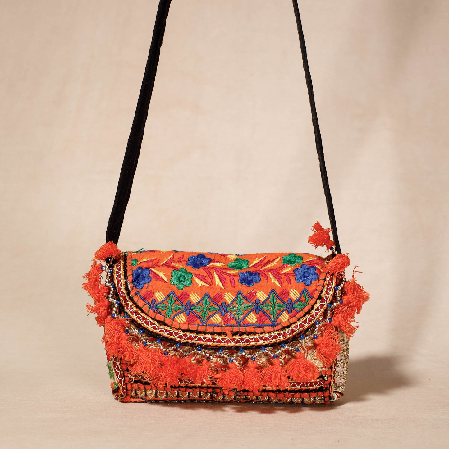 Orange - Khambadiya Patchwork Cotton Sling Bag
