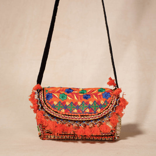 Orange - Khambadiya Patchwork Cotton Sling Bag