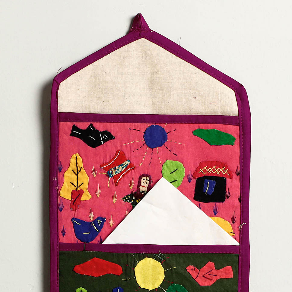 Pipli Applique Work Wall Hanging Letter Holder - (2 Pockets)