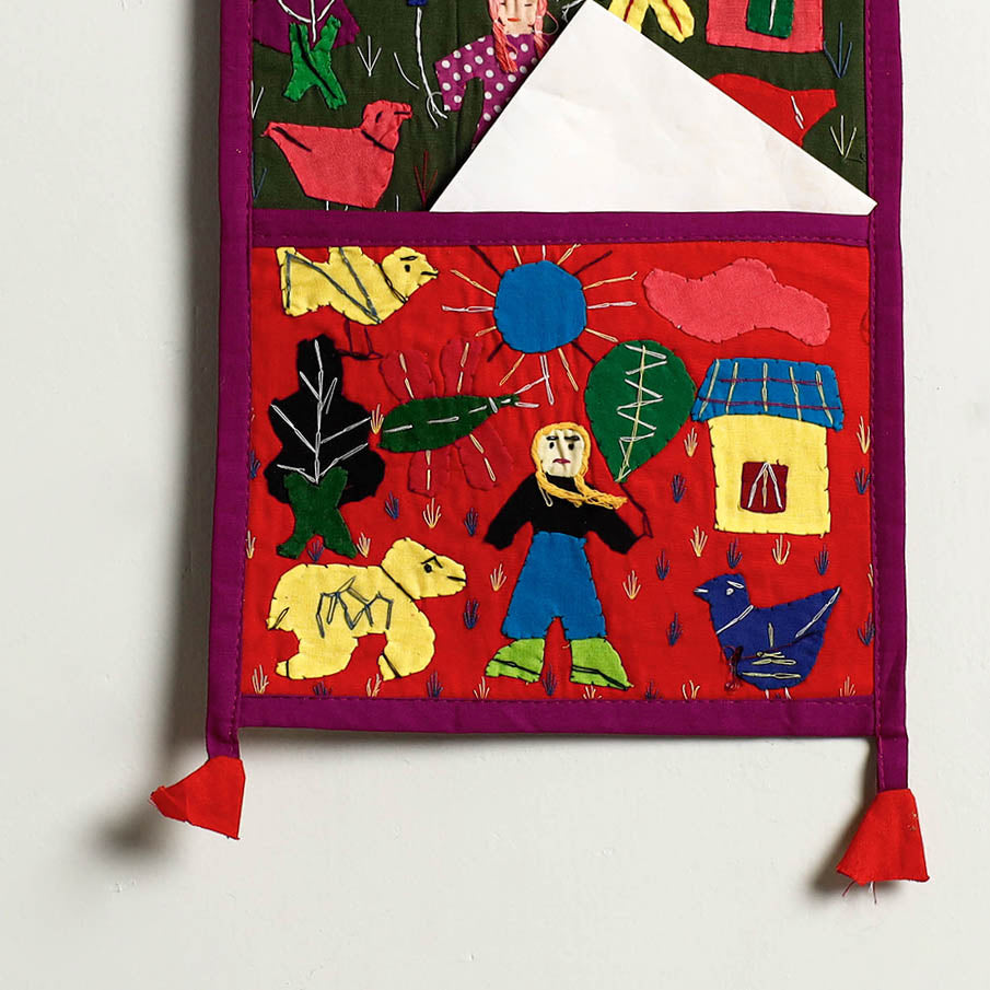 Pipli Applique Work Wall Hanging Letter Holder - (2 Pockets)