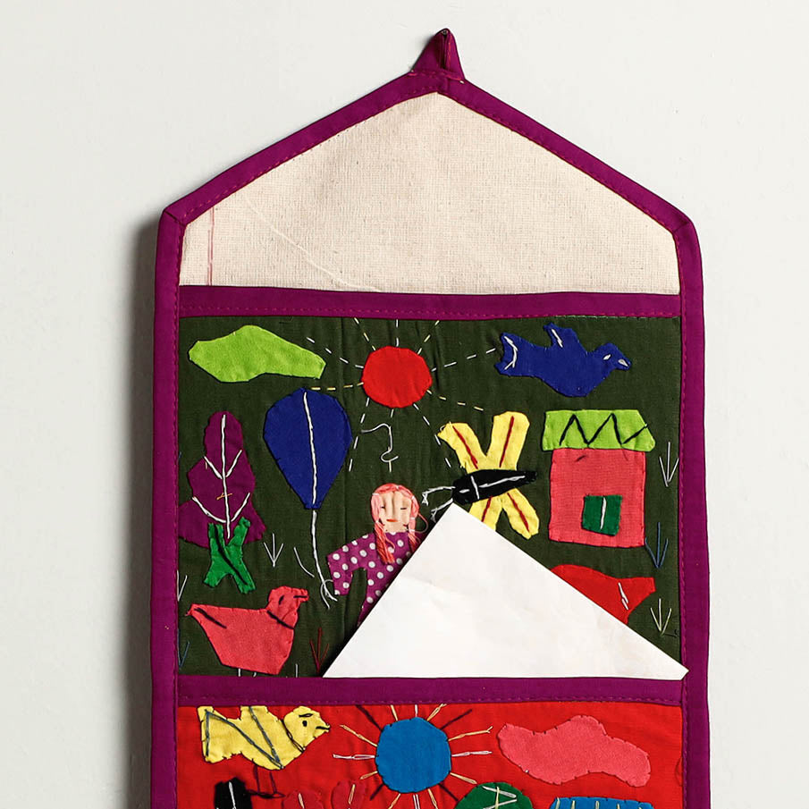 Pipli Applique Work Wall Hanging Letter Holder - (2 Pockets)