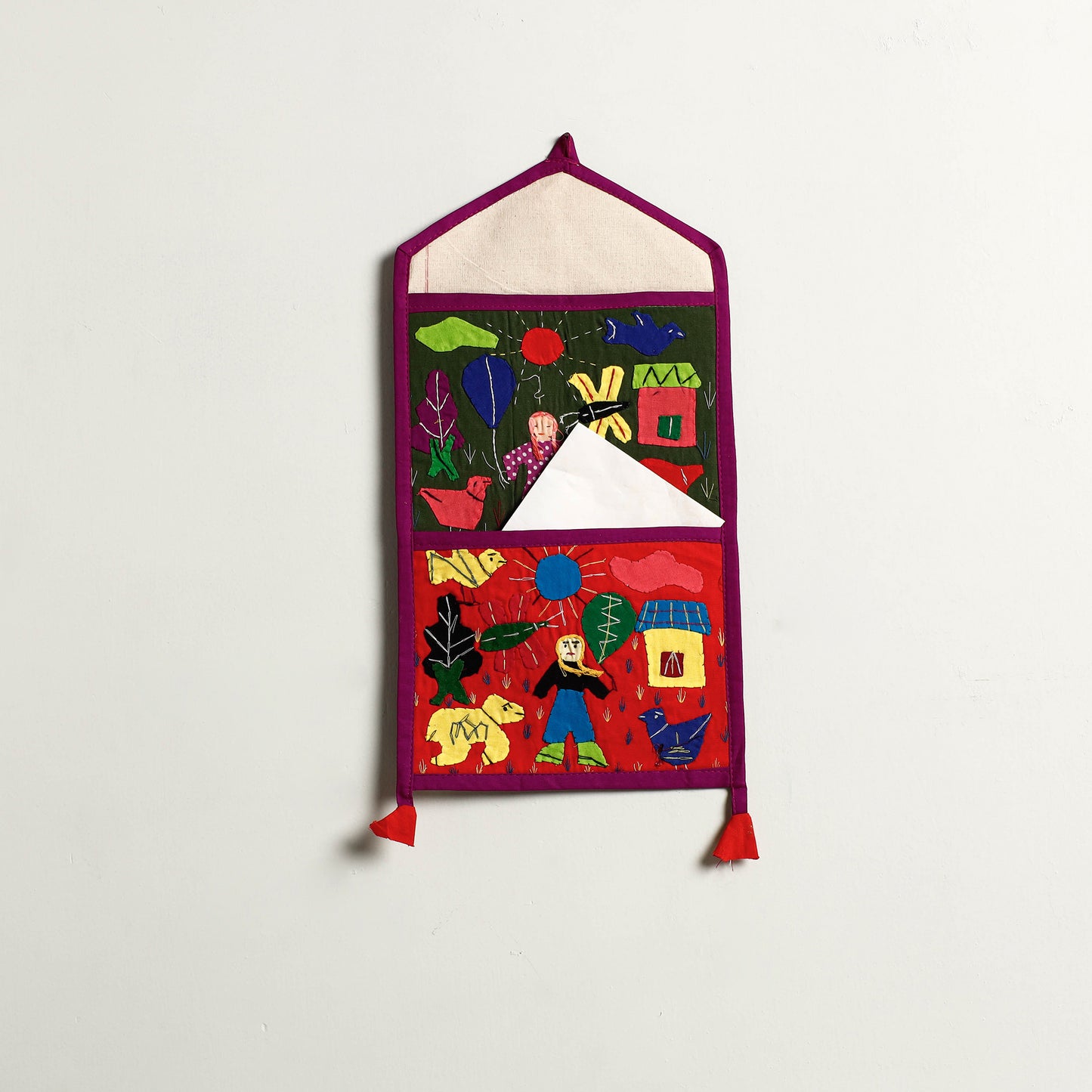 Pipli Applique Work Wall Hanging Letter Holder - (2 Pockets)