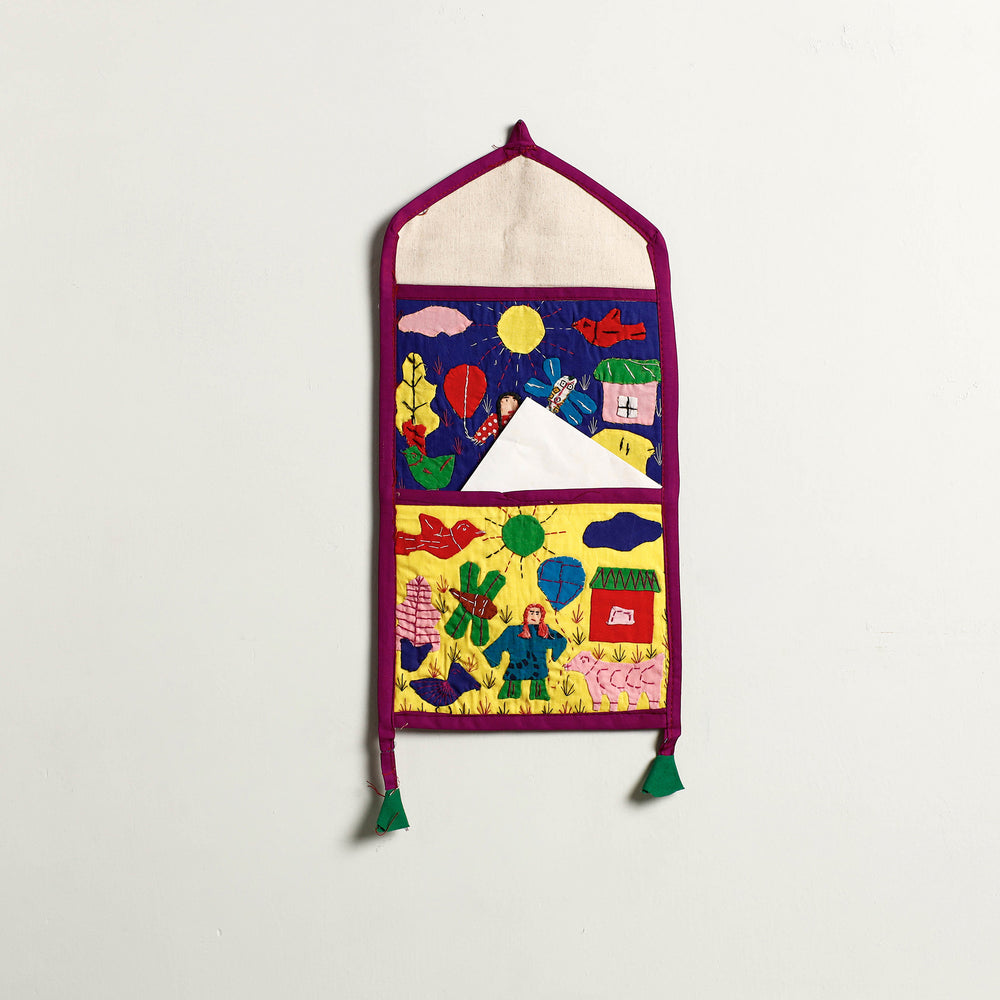 Pipli Applique Work Wall Hanging Letter Holder - (2 Pockets)