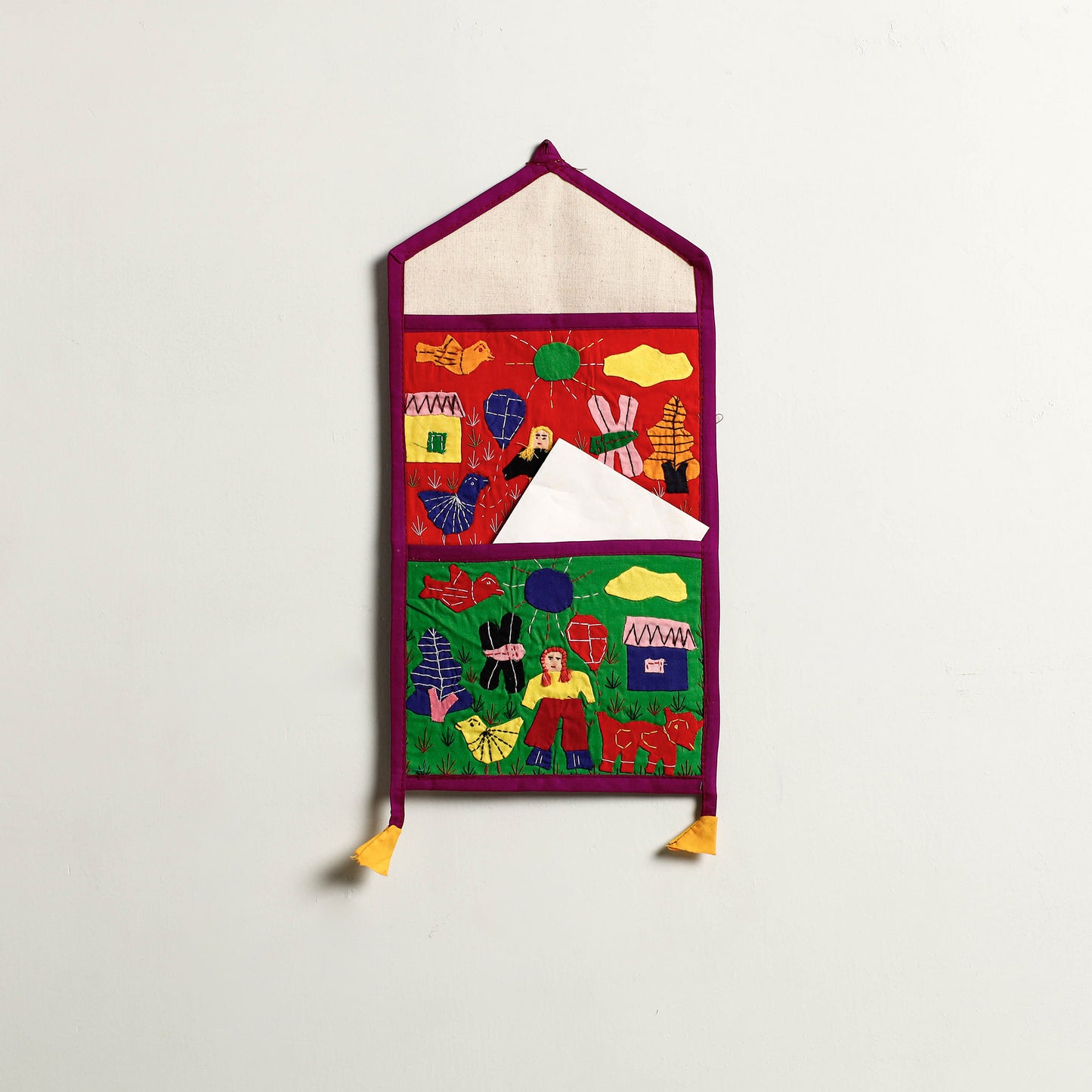 Pipli Applique Work Wall Hanging Letter Holder 