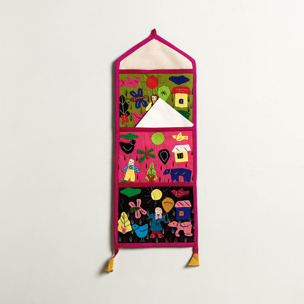 Pipli Applique Work Wall Hanging Letter Holder - (3 Pockets)