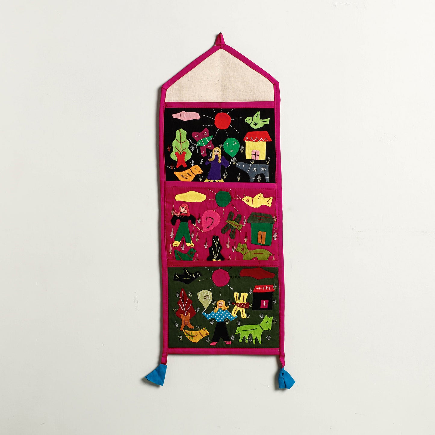 Pipli Applique Work Wall Hanging Letter Holder - (3 Pockets)