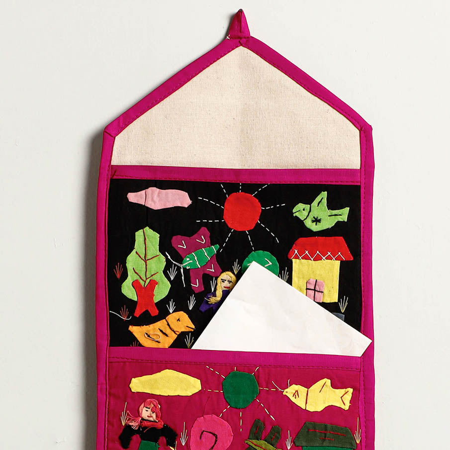 Pipli Applique Work Wall Hanging Letter Holder - (3 Pockets)