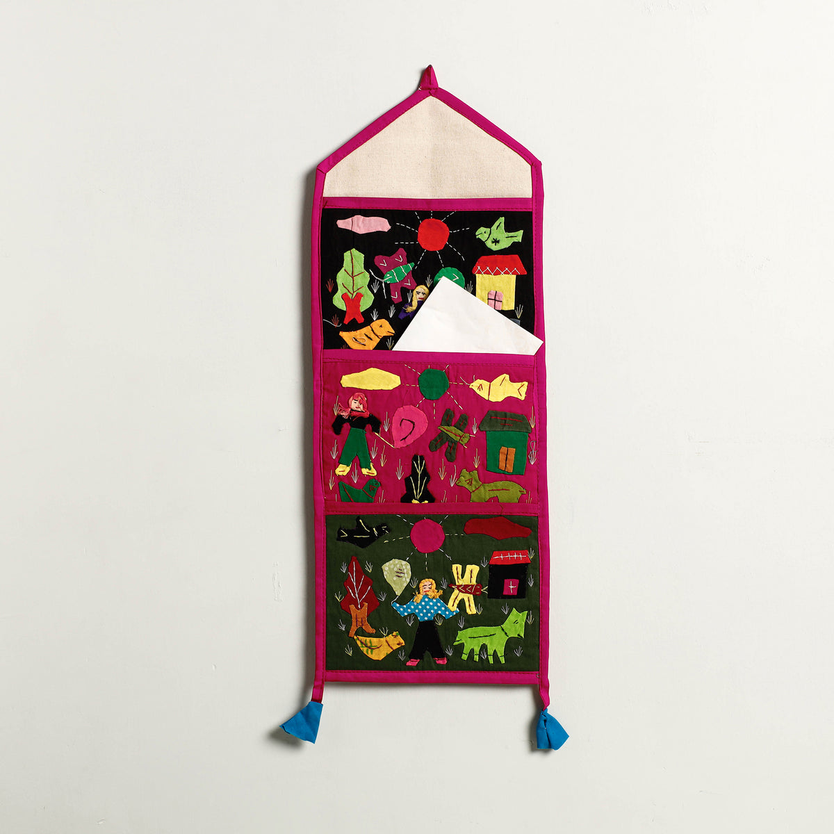 Pipli Applique Work Wall Hanging Letter Holder - (3 Pockets)