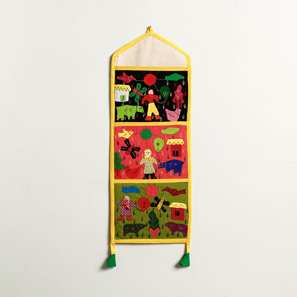 Pipli Applique Work Wall Hanging Letter Holder - (3 Pockets)