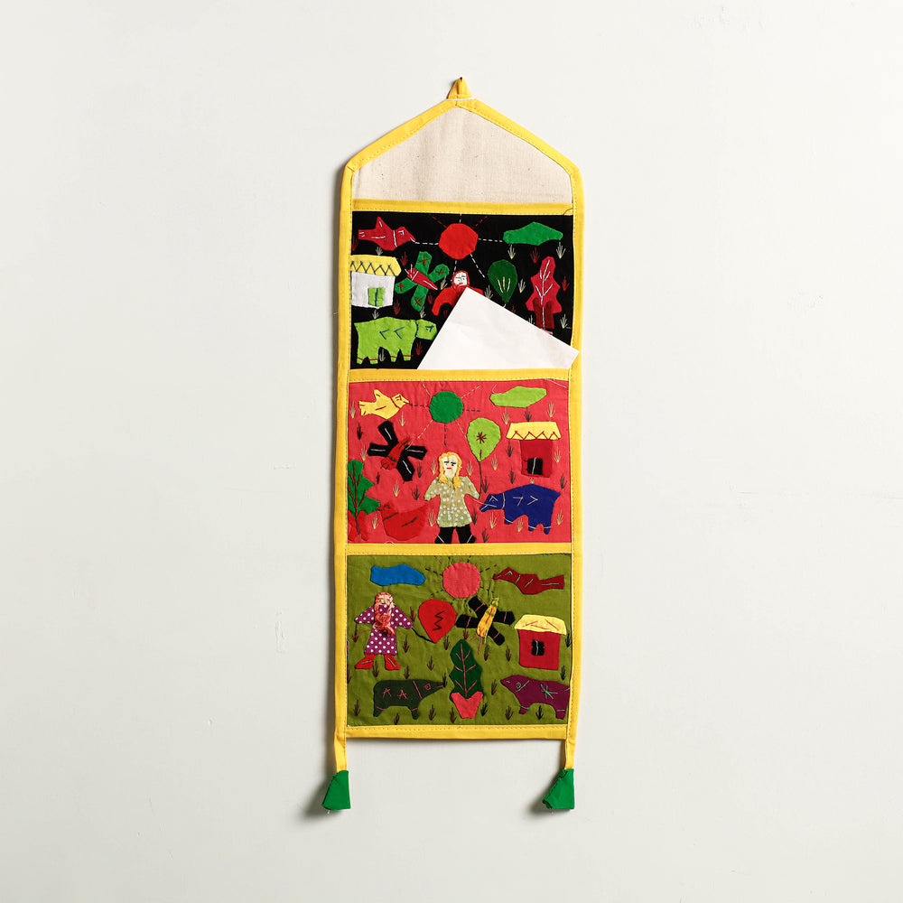 Pipli Applique Work Wall Hanging Letter Holder - (3 Pockets)