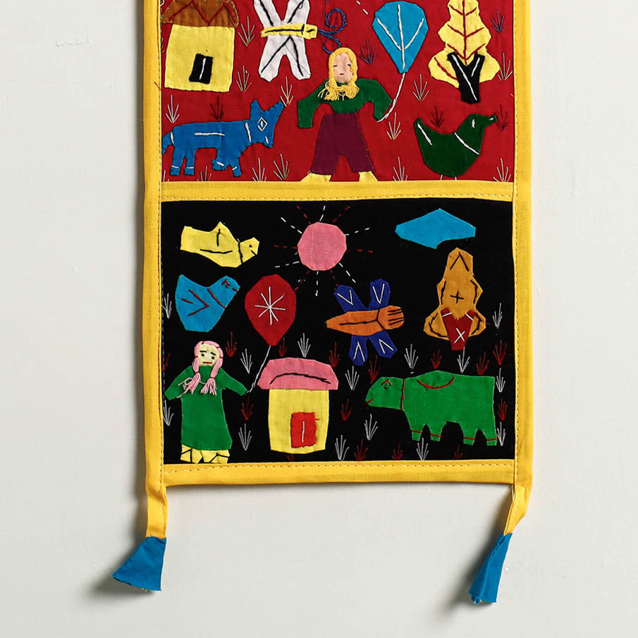 Pipli Applique Work Wall Hanging Letter Holder - (3 Pockets)