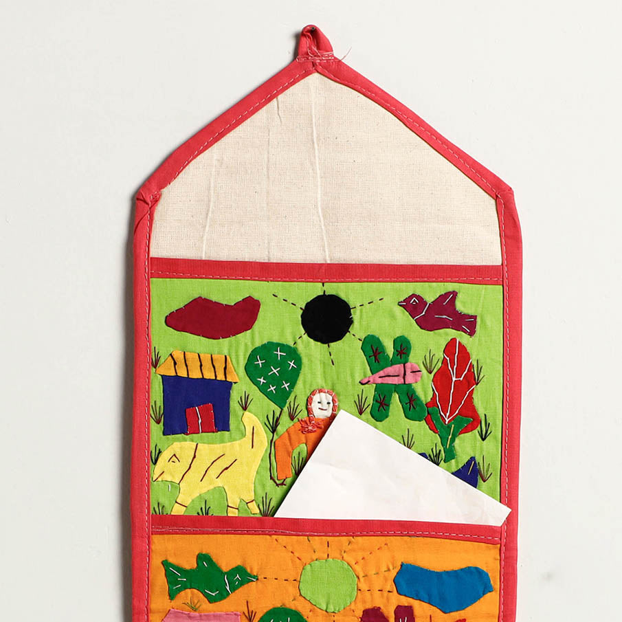 Pipli Applique Work Wall Hanging Letter Holder - (3 Pockets)