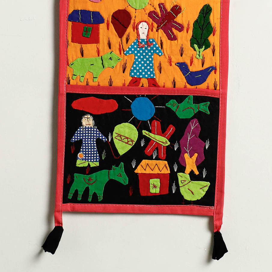 Pipli Applique Work Wall Hanging Letter Holder - (3 Pockets)