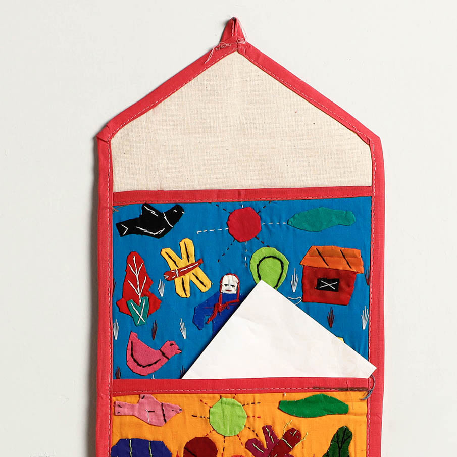 Pipli Applique Work Wall Hanging Letter Holder - (3 Pockets)