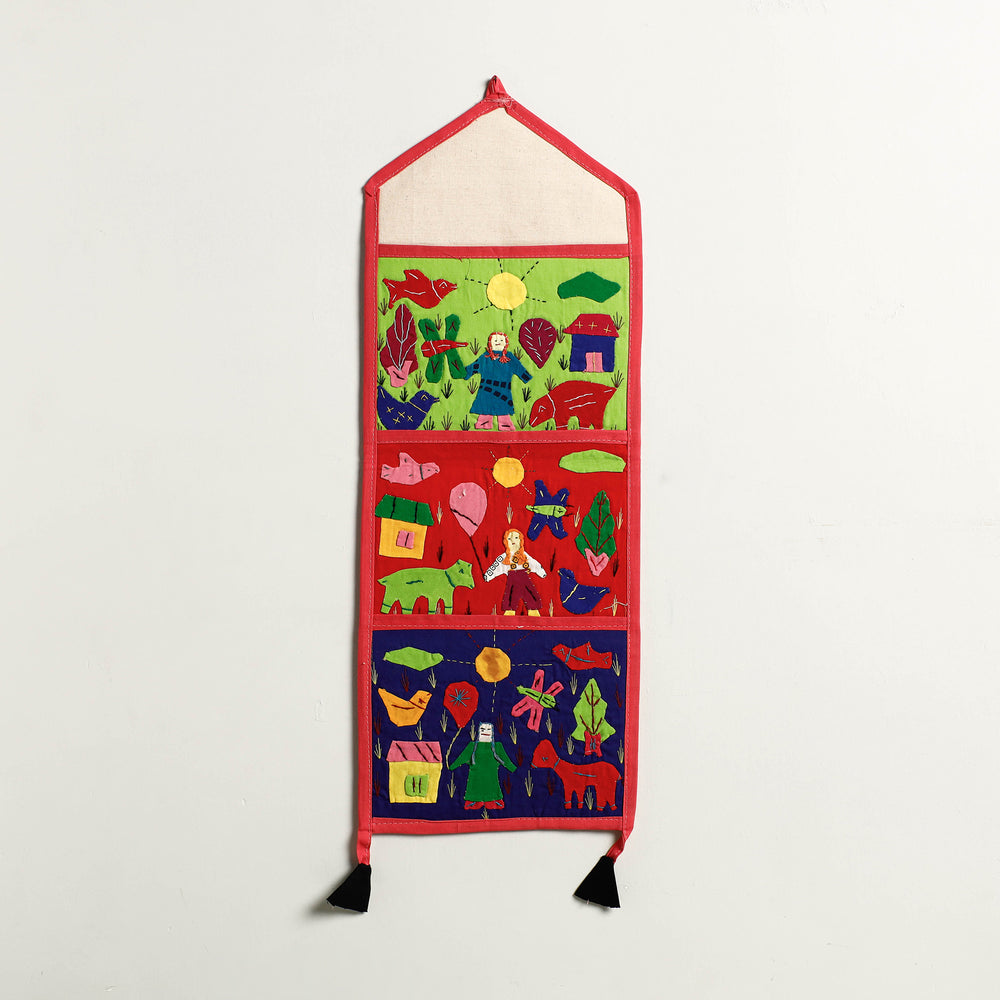 Pipli Applique Work Wall Hanging Letter Holder - (3 Pockets)