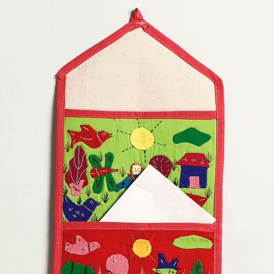 Pipli Applique Work Wall Hanging Letter Holder - (3 Pockets)