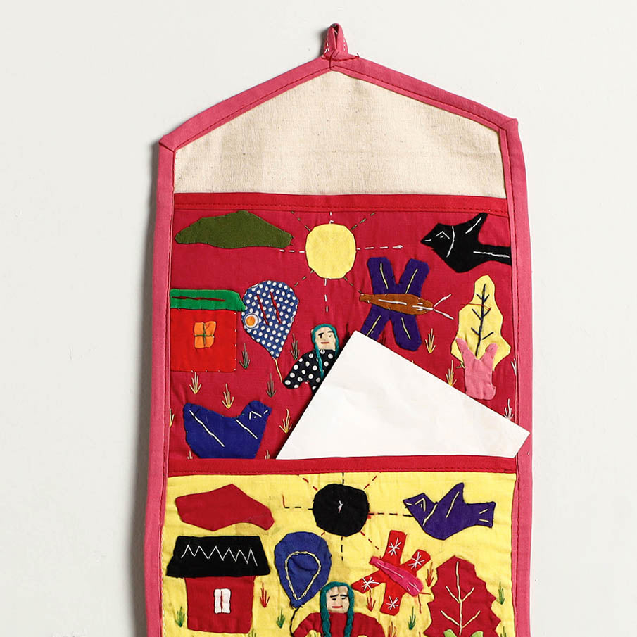 Pipli Applique Work Wall Hanging Letter Holder - (3 Pockets)