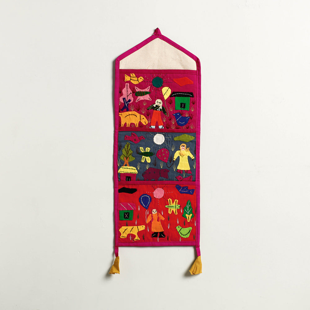 Pipli Applique Work Wall Hanging Letter Holder - (3 Pockets)