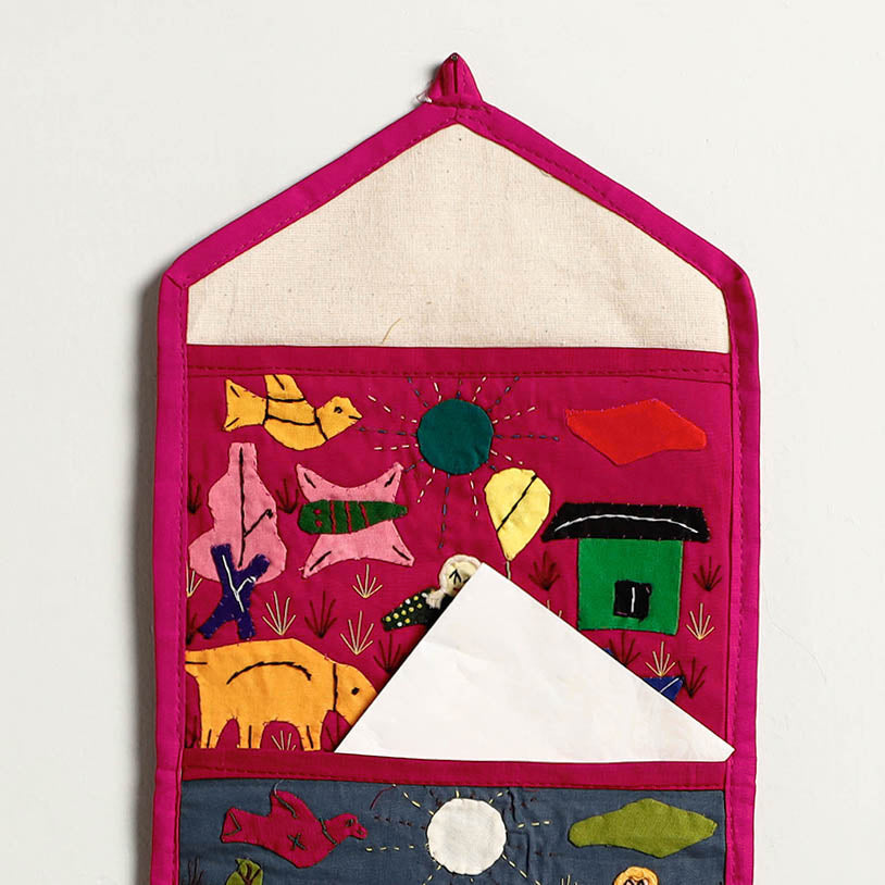 Pipli Applique Work Wall Hanging Letter Holder - (3 Pockets)