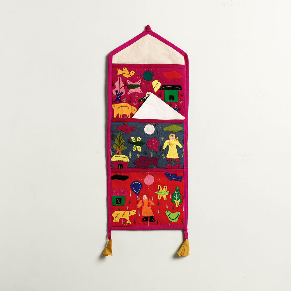 Pipli Applique Work Wall Hanging Letter Holder - (3 Pockets)