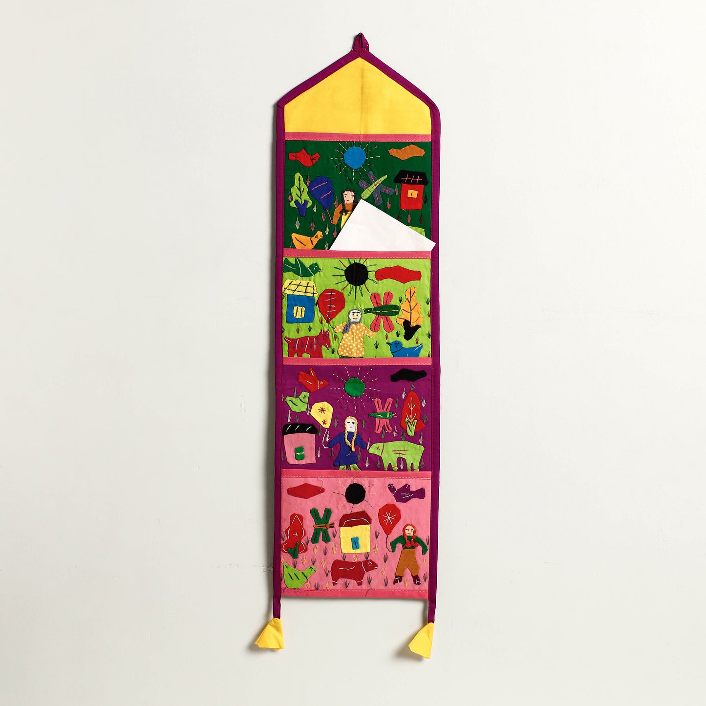 Pipli Applique Work Wall Hanging Letter Holder - (4 Pockets)