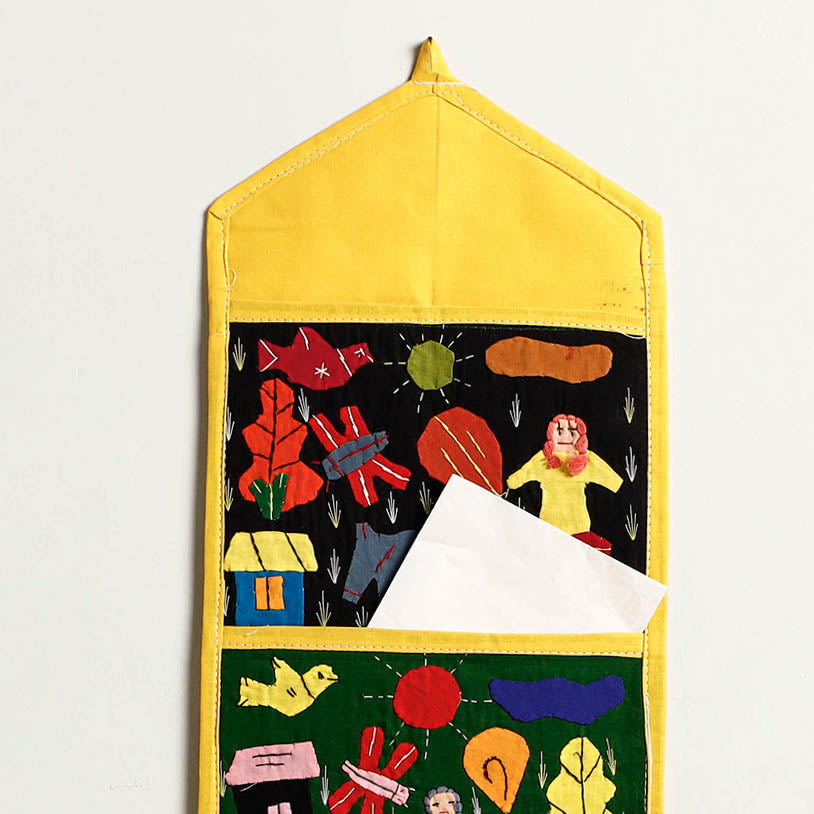 Pipli Applique Work Wall Hanging Letter Holder - (4 Pockets)