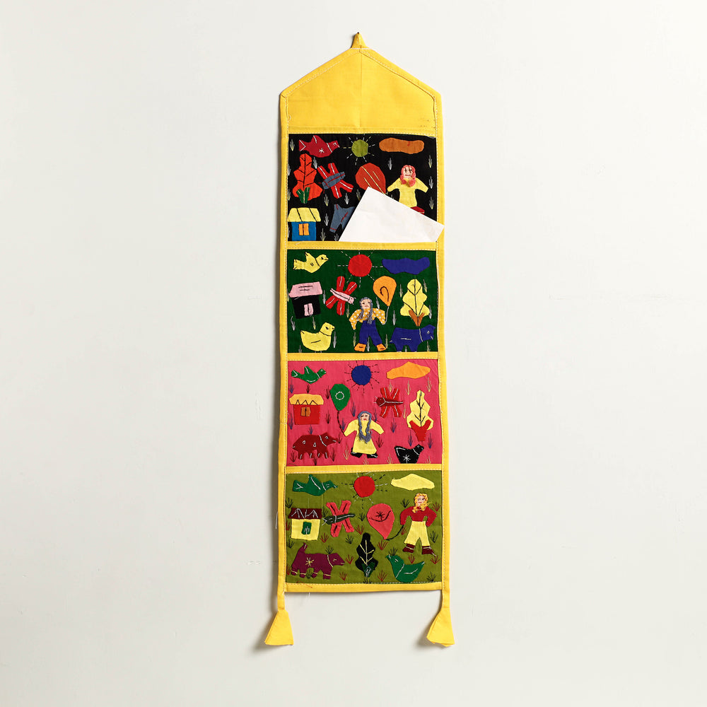 Pipli Applique Work Wall Hanging Letter Holder - (4 Pockets)