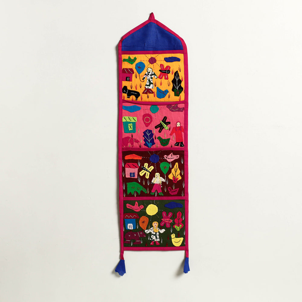 Pipli Applique Work Wall Hanging Letter Holder - (4 Pockets)