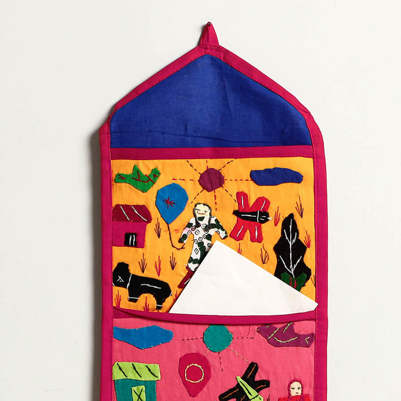 Pipli Applique Work Wall Hanging Letter Holder - (4 Pockets)