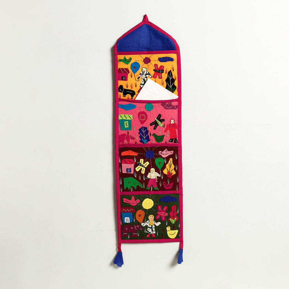 Pipli Applique Work Wall Hanging Letter Holder - (4 Pockets)