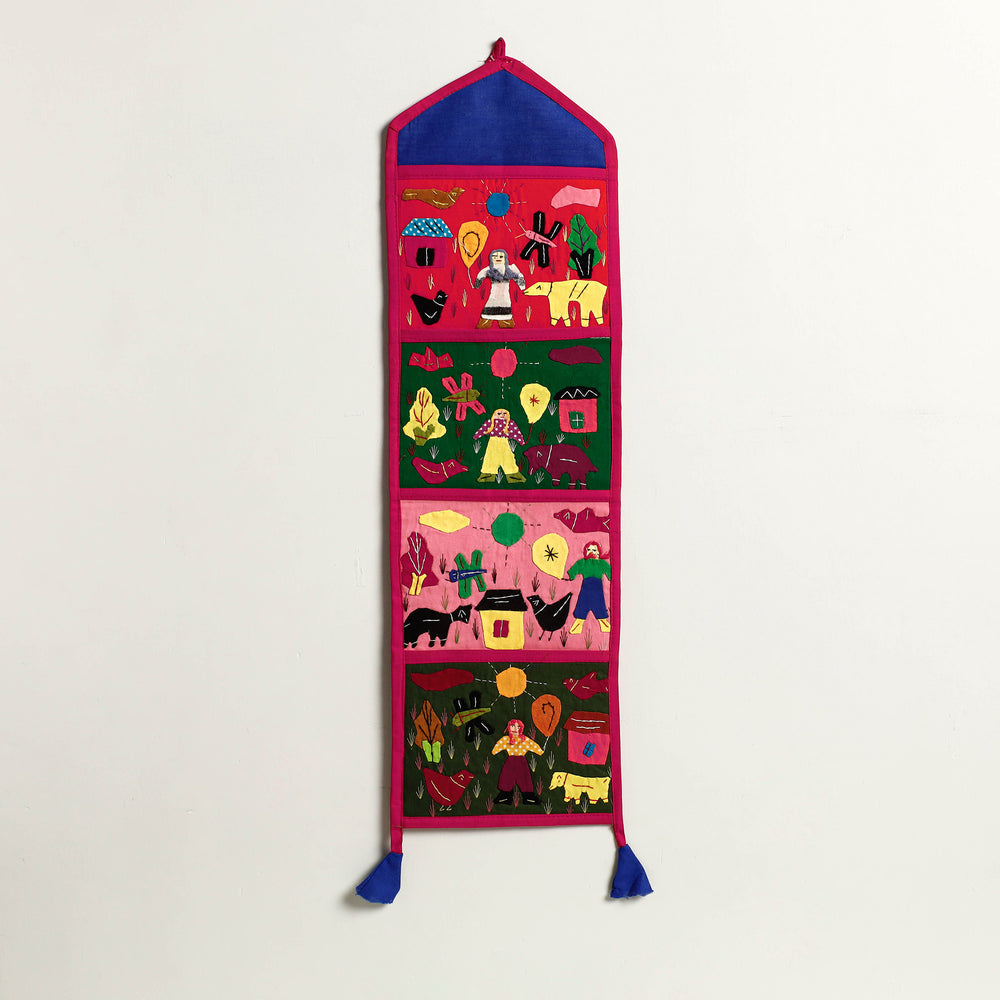 Pipli Applique Work Wall Hanging Letter Holder - (4 Pockets)