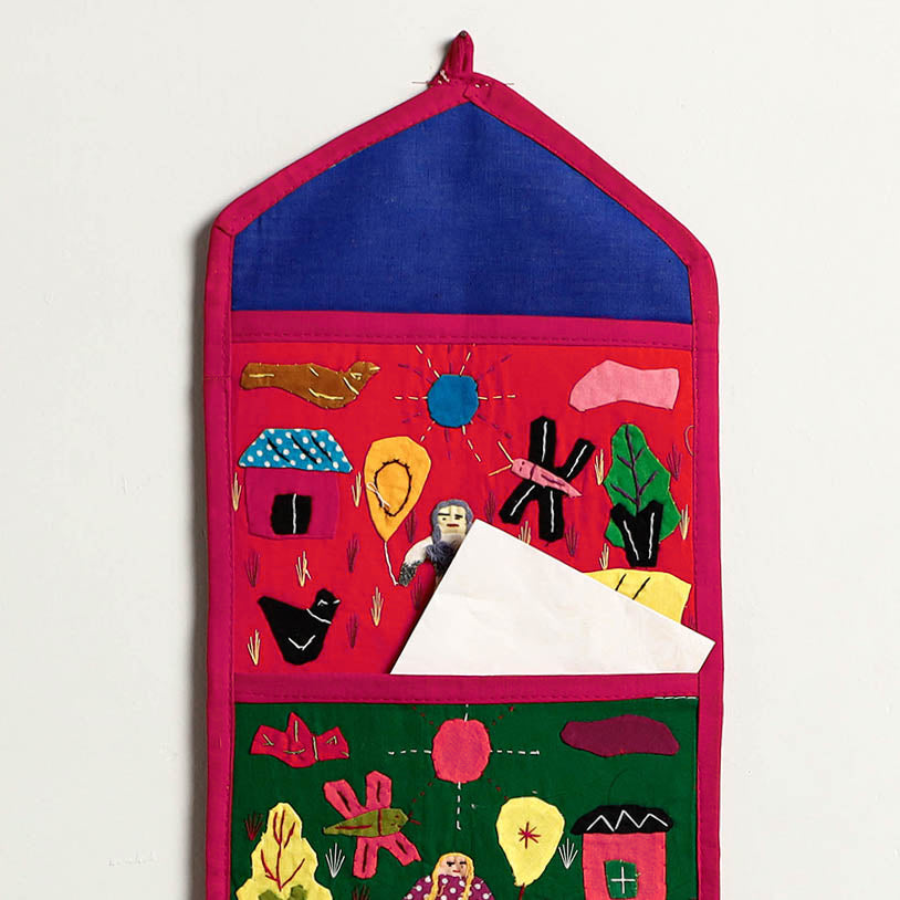 Pipli Applique Work Wall Hanging Letter Holder - (4 Pockets)