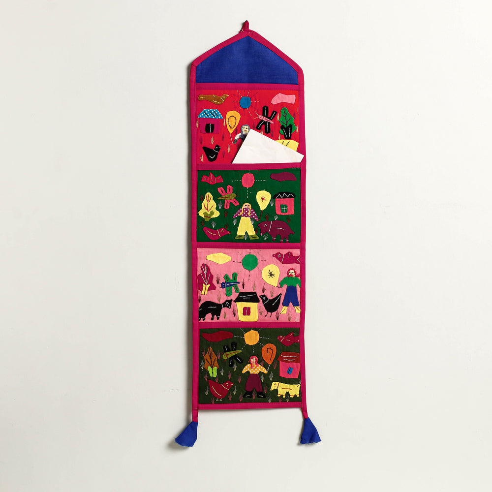 Pipli Applique Work Wall Hanging Letter Holder - (4 Pockets)