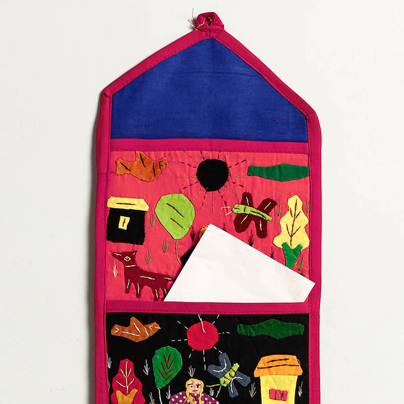 Pipli Applique Work Wall Hanging Letter Holder - (4 Pockets)