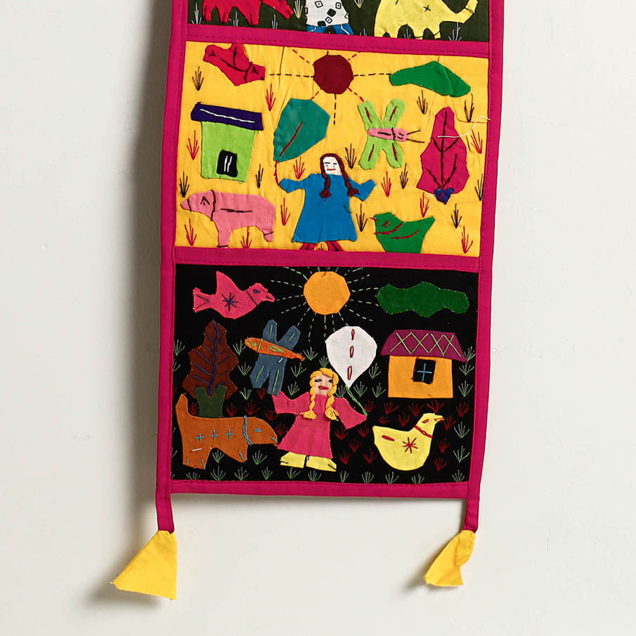 Pipli Applique Work Wall Hanging Letter Holder - (4 Pockets)