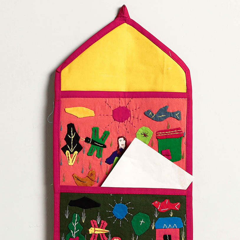 Pipli Applique Work Wall Hanging Letter Holder - (4 Pockets)