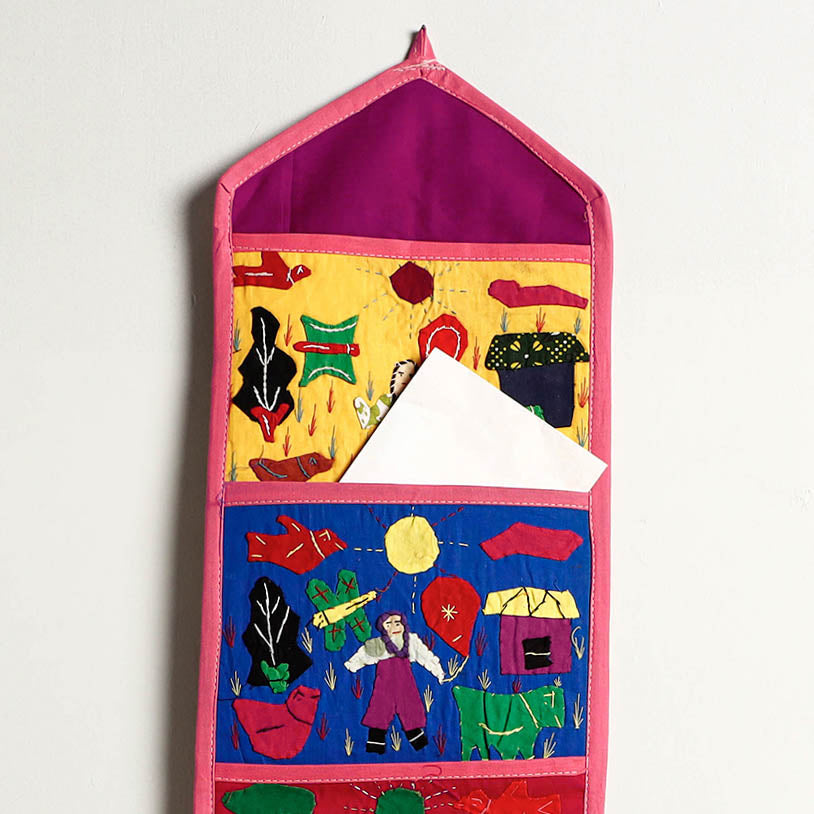 Pipli Applique Work Wall Hanging Letter Holder - (5 Pockets)