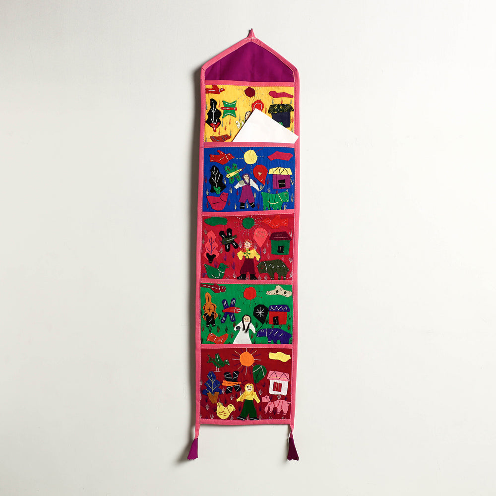 Pipli Applique Work Wall Hanging Letter Holder - (5 Pockets)