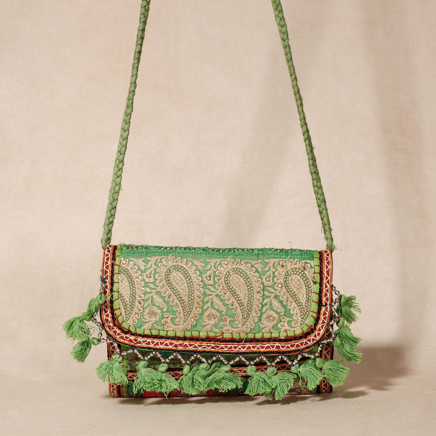 Green - Khambadiya Patchwork Cotton Sling Bag