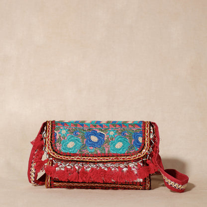 Red - Khambadiya Patchwork Cotton Sling Bag