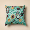 Buy Green Chanderi Silk Phulkari Hand Embroidered Cushion Cover