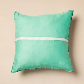 Buy Green Chanderi Silk Phulkari Hand Embroidered Cushion Cover