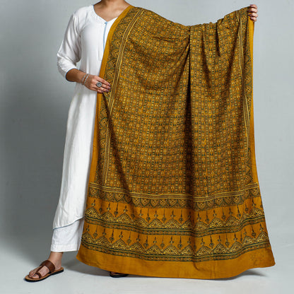 Yellow - Ajrakh Hand Block Printed Cotton Dupatta