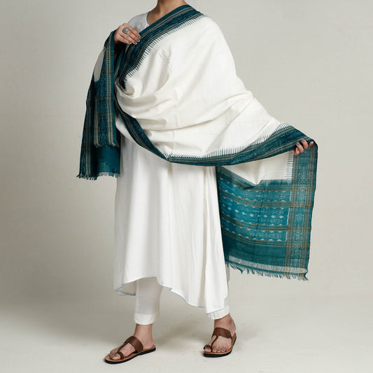 White - Sambalpuri Ikat Weave Handloom Cotton Dupatta