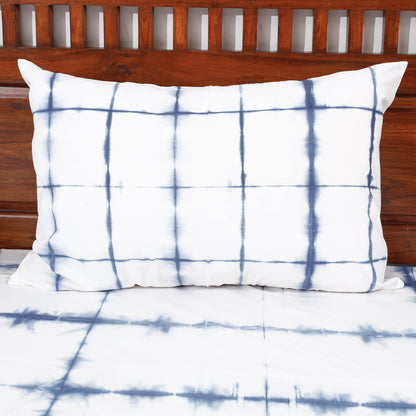 White - Shibori Tie Dye Pure Cotton Double Bed Cover with Pillow Covers (108 x 90 in)