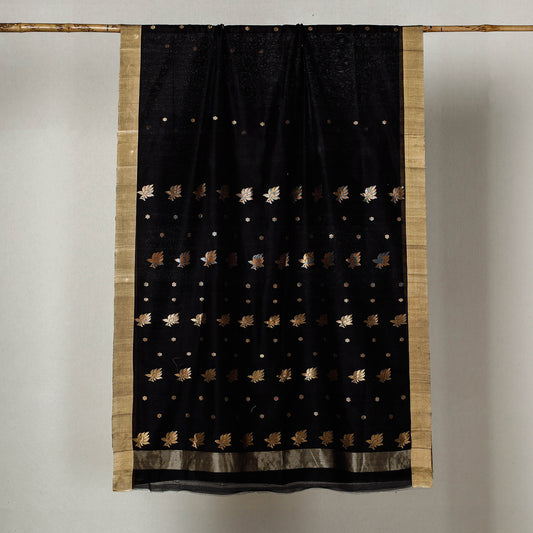 Black - Traditional Chanderi Silk Handloom Zari Work Saree by Rauph Khan