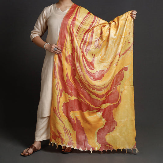Multicolor - Banana Silk Marble Printed Dupatta with Tassels